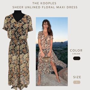 The Kooples Sheer Floral Maxi Dress Unlined Cream Metallic Thread Size 1